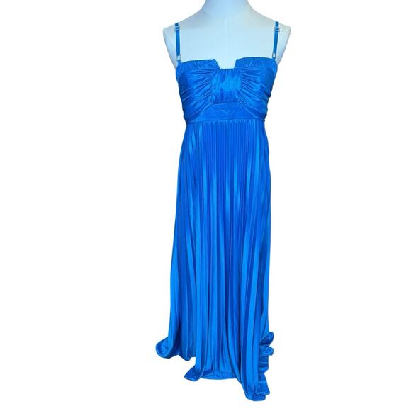 Y2K Blue Pleated Maxi Dress Gown Sweetheart Empire Waist vtg city triangles NOS - Picture 2 of 15